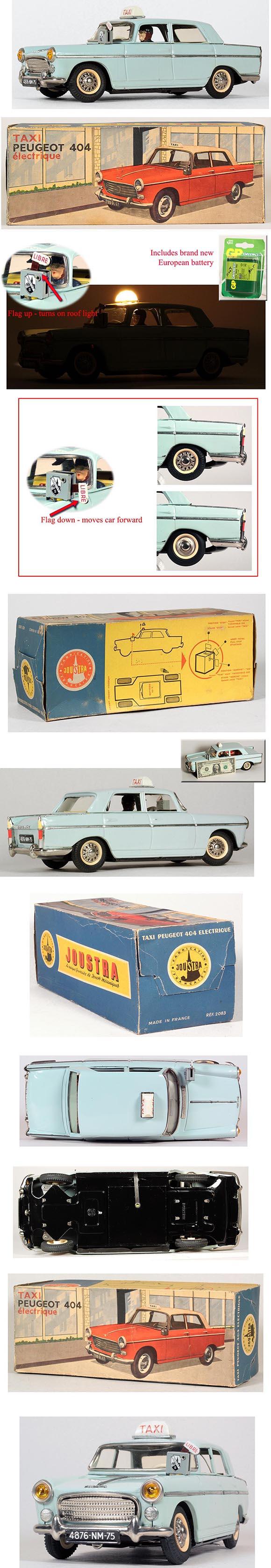 c.1960 Joustra, Battery Operated Peugeot 404 Taxi Sedan in Original Box